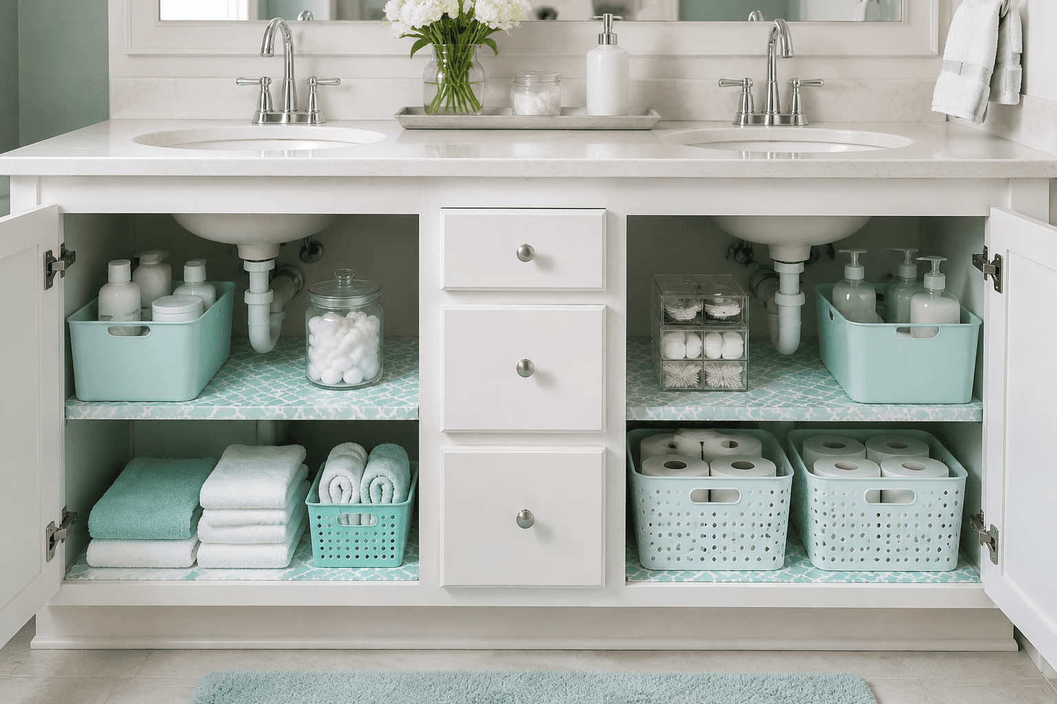 Before bathroom vanity storage